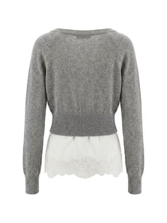 Ermanno Scervino Cashmere Lace-Trim Cardigan - grey