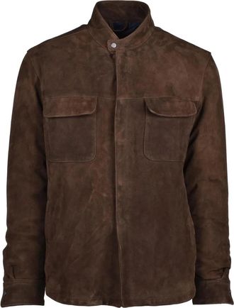 Volfagli Brown Suede Leather Donatello Jacket with Snap Button Closure
