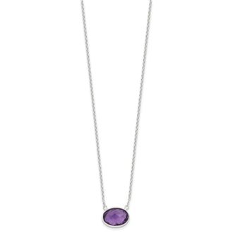 Diamond2Deal Sterling Silver Polished Oval Purple CZ Pendant Necklace 16.25