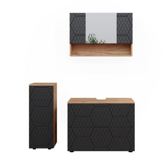 Vicco Conjunto De Muebles De Ba&ntilde;o Irma, Rayas Antracita, 3 Piezas, Con Cajonera Y Mueble Midi
