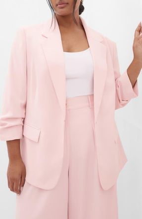 City Chic Abbie Ruched Sleeve Blazer in Heavenly Pink at Nordstrom