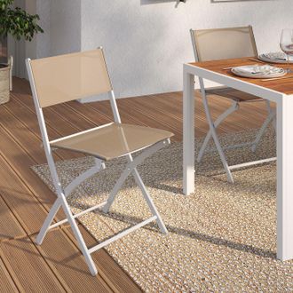 IDMarket Lote De 6 Sillas De Jard&iacute;n Plegables Bastia De Metal Y Textileno, Blanco Y Beige