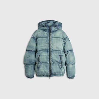 Diesel Puffer jacket in stretch denim - Winter Jackets - Man - Blue