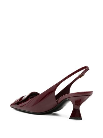 Sergio Rossi Patent Leather Buckle-Detail Slingback Heel - Burgundy