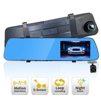 OEM Espejo Retrovisor Para Coche Con Tac&oacute;grafo De 1080p Y C&aacute;mara De Visi&oacute;n Trasera Hd De 4,3 Pulgadas, Resistente Al Agua [doble Lente] + Tarjeta De Memor