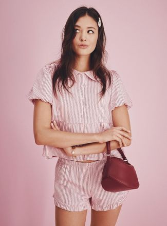 Twik Womens Ruffled poplin mini-short In supporting of Tel-jeunes & Jack.org