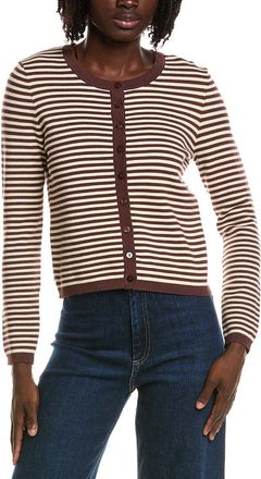 T Tahari Crewneck Striped Cropped Cardigan