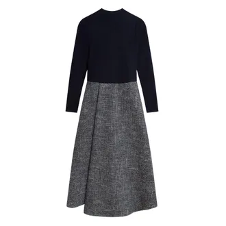 Ted Baker Abieb Polo Neck Knit Bodice Navy Midi Dress