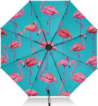 Generic Pink Flamingos Teal Blue Compact Umbrella for Travel Collapsible Black Uv Sun Umbrellas for Walking Golf Umbrella Automatic for Adults Men Women