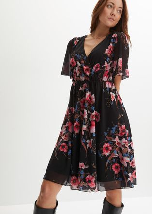 Bonprix Minikleid BONPRIX, Damen, Gr. 52/54 (XXL), N-Gr, schwarz gebl&uuml;mt (l&auml;nge: regul&auml;r), Obermaterial: 96% Polyester, 4% Elasthan. Futter: 100% Polyester, a