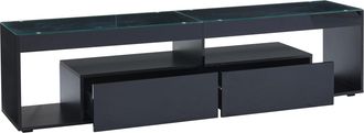 STILVORA Mueble Tv Con 2 Cajones Y Led Para Sal&oacute;n, En Tablero De Part&iacute;culas Y Vidrio Templado, Negro, 180&times;40&times;46 Cm