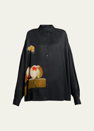 Dries Van Noten Printed Satin Oversized Button-Front Shirt