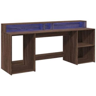 vidaXL Vidaxl - Desk with led Lights Brown Oak 200x55x91 cm Engineered Wood