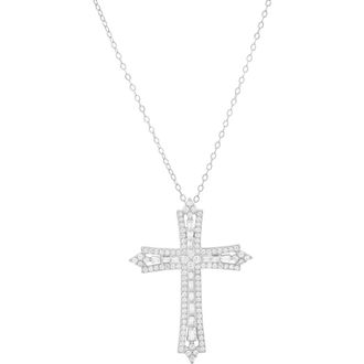 Queen Jewels Art Deco Cubic Zirconia Cross Pendant Necklace in Silver at Nordstrom Rack