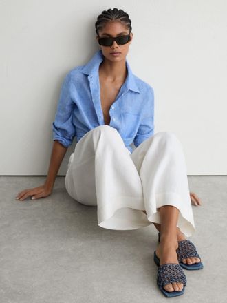 Reiss Blue Woven Flat Slip-on Sandals, X09