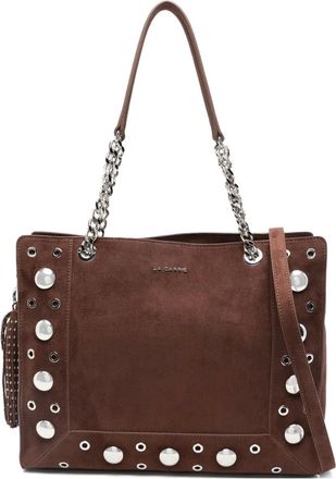 La Carrie Ethnic su&egrave;de schoudertas met ketting en studs - Bruin