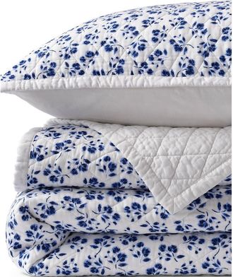 Lands End Solid Diamond Double Voile Quilt in Ivory/deep Sea Navy Blooms at Nordstrom, Size Twin