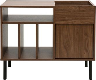 Miliboo Buffet De Almacenamiento De Vinilos En Madera Oscura Acabado Nogal Y Metal Negro L90 Cm Kane