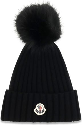 Moncler L20933B00039M1131 Pompon Virgin Wool Beanie - Black