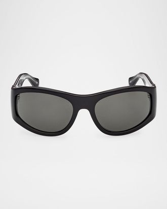 Christian Louboutin Men & apos;s Temple-Logo Acetate Rectangle Sunglasses