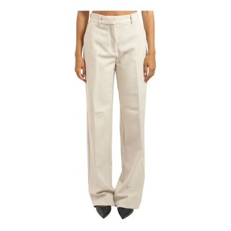 Guess Wide Trousers, female, Beige, Size: M Beige Flannel Pants with Pockets