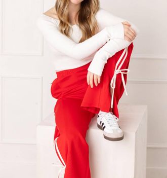 Le Lis Blanc Deux Bow Detail Track Pants In Red-White