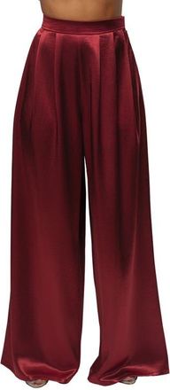 JLUXLABEL Pleated Wide Leg Satin Pants in Red at Nordstrom, Size X-Small