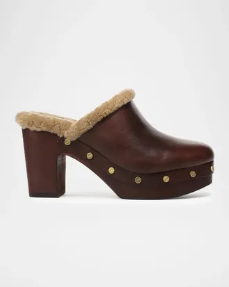Veronica Beard 95mm Larken Shearling-Lined Leather Clogs