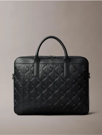 Calvin Klein Mens Debossed Allover Emblem Logo Commuter Bag - Black
