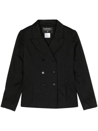 Chanel 1998 logo-buttons double-breasted jacket - Black