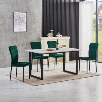 Ainpecca Ainpecca - Grey Dining Table and Chairs 4 Set Dining Room Chair Kitchen Home Office(table+4 green velvet chairs)