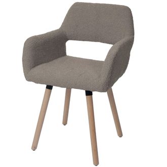 Hhg Silla De Comedor De Estilo Moderno Con Reposabrazos En Tejido Boucl&eacute; Color Topo Y Patas De Madera De Haya 040009860