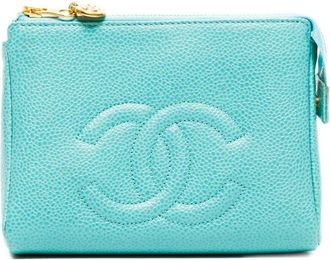 Chanel 1997-1999 interlocking-CC pouch - women - Calf Leather - One Size - Blue