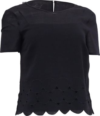 Akris Punto Lasercut Scalloped Blouse in Black Wool