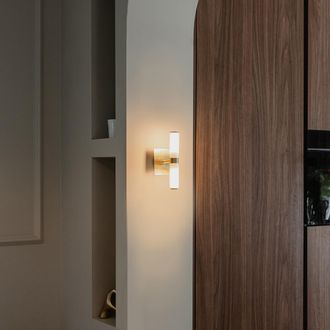 QAZQA Moderno Aplique De Pared Inteligente Para Ba&ntilde;o Dorado Ip44 2 Luces Incl. 2 Wifi G9 - Bath Vidrio /acero Alargada Adecuado Para Led Max. 2 X 2.5 Watt -