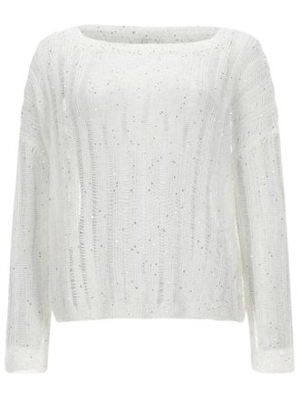 120% Lino Lightweight Open-Knit Top with Metallic Accents