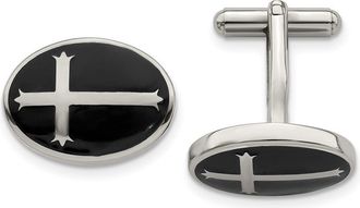 Diamond2Deal Stainless Steel Polished Enameled Cross Circle Cufflinks