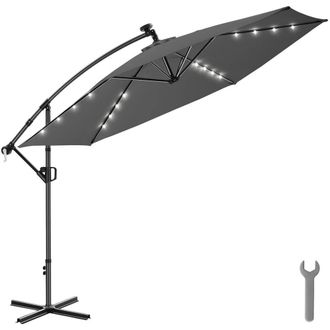 TecTake Parasol 360&deg; rotating umbrella, LED solar-powered, 3.5 x 3.5 m in Grey | Size: Large