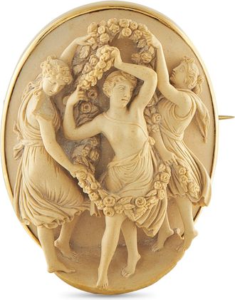 Luxury Bazaar Victorian Grand Tour 18K Yellow Gold Lava Stone Cameo Brooch MF06-040626