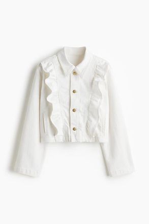 H&M Frill-trimmed Denim Jacket in White at Nordstrom, Size Xx-Small