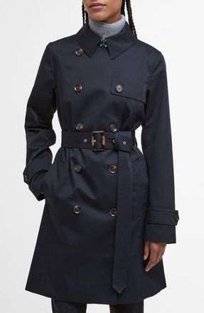 Barbour Great Belted Water Resistant Twill Trench Coat in Dk Navy/hessian at Nordstrom, Size 8 Us