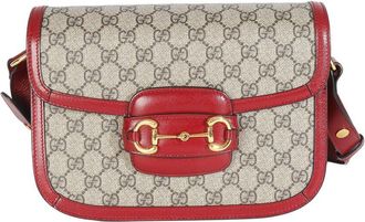Gucci Beige & Red Coated Canvas & Leather Horsebit 1955 Shoulder Bag (Authentic Pre-Loved)