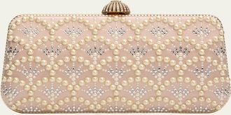Valentino Garavani Carry Secrets Rhinestone & Pearly Stud Satin Clutch Bag