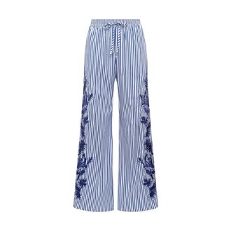 Maliparmi Wide Trousers, female, Blue, Size: 2XL Striped Fleur Trousers