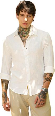 Campus Sutra Mens Daisy White Breezy-Weave Shirt