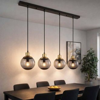 Globo Lighting Lampada a sospensione a LED in vetro moderna luce a sospensione in vetro fum&eacute; nero, 4 sfere di vetro in metallo a fiamma in ottone retr&ograve;, 4x 6,5W