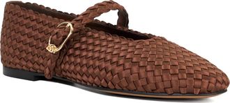 Dune London Womens Ladies Headline - Leather Woven Mary Jane Ballet Flats - Brown - Size UK 8