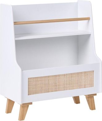 Beliani 2 Tier Bookshelf White MDF Rattan Front Open Shelves Toy Storage Kids Room Playroom JACKIT