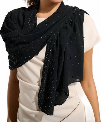 Joseph Ribkoff Chiffon Rectangular Scarf With Rhinestones And Pearls In Black