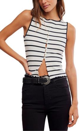 Free People Tilly Stripe Stretch Cotton Rib Tank in Black/White Combo at Nordstrom, Size X-Small